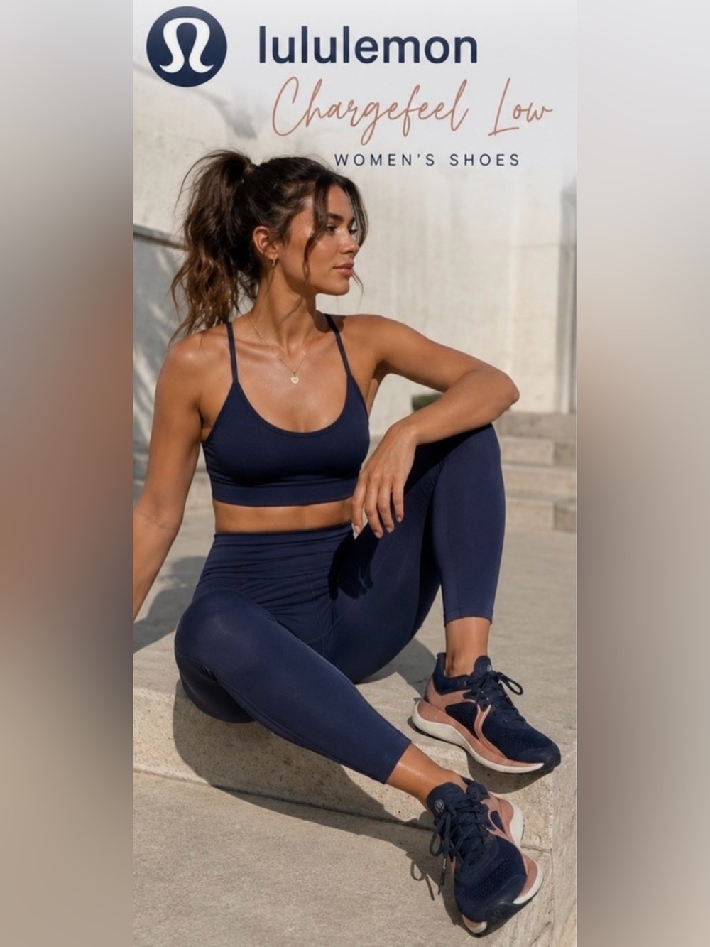 lululemon Chargefeel Navy and Rose Gold Lace-Up Sneakers